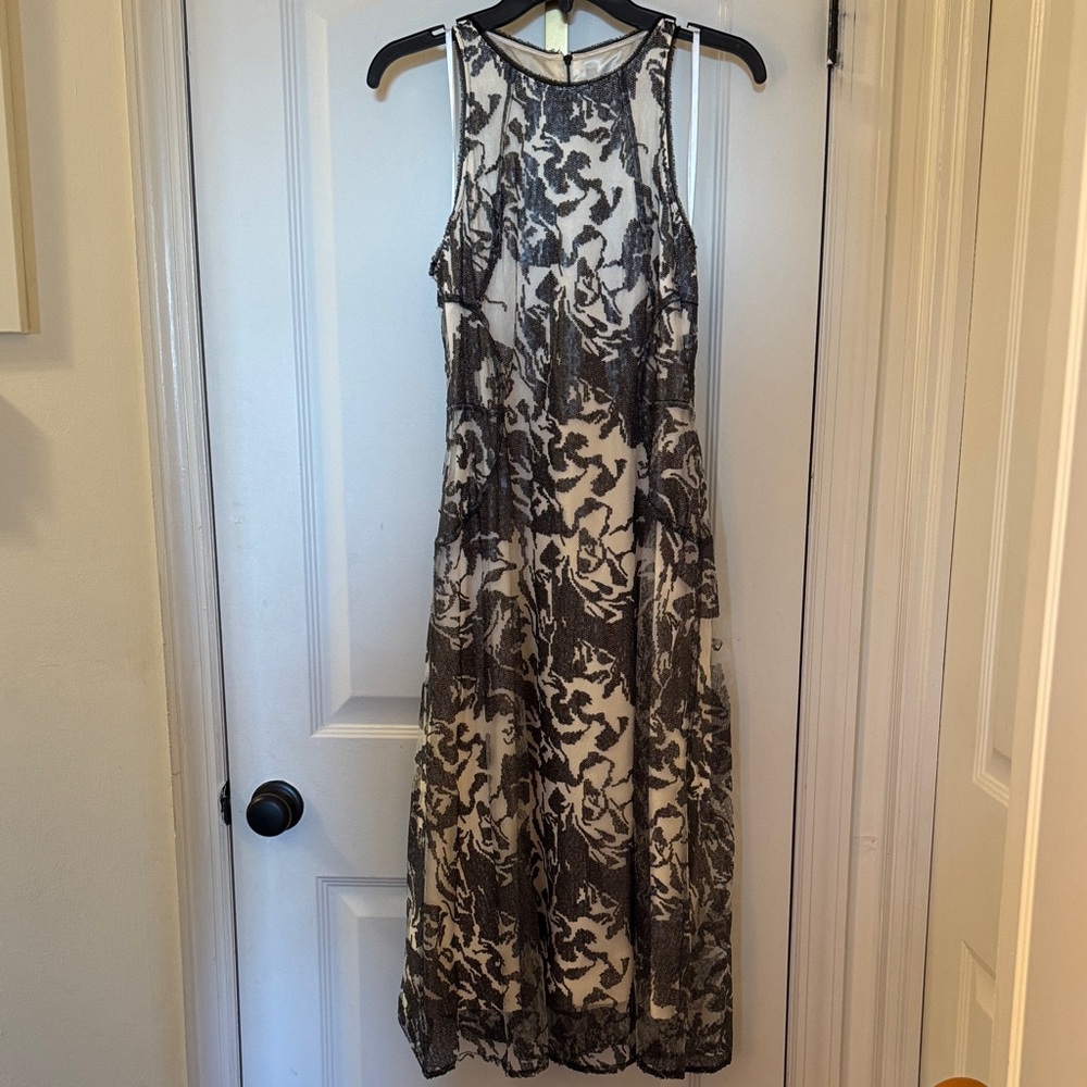 RACHEL Rachel Roy Black and White Hand Beaded Floral Midi Dress